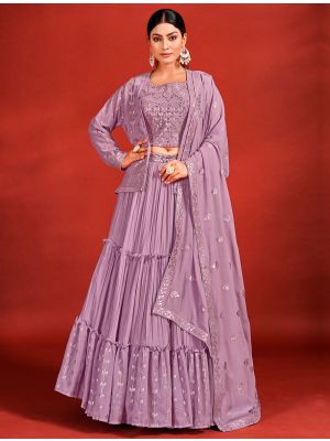 Purple Georgette Readymade Lehenga Choli With Jacket FABLE20354