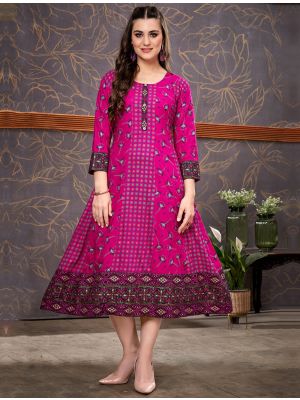 rani pink superior rayon printed comfy kurti fabku20798