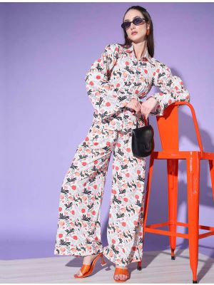 white platinum crepe printed top with trousers fabku20788