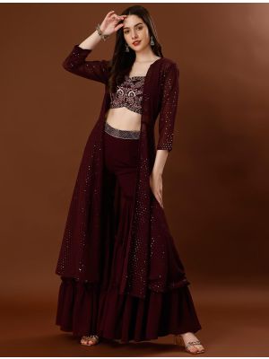 wine premium georgette modern indo western dress fabku20778