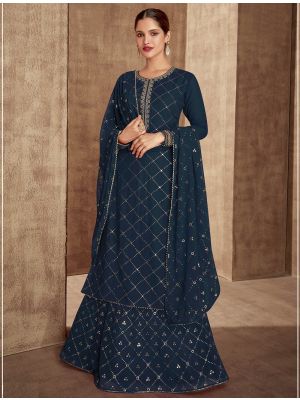 Dark Blue Georgette Semi Stitched Designer Lehenga Suit small FABSL21542