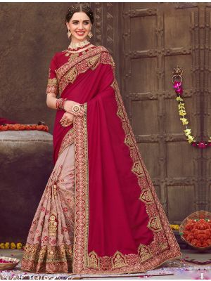 Dark Pink Sana Silk Embroidered Saree With Diamond Work