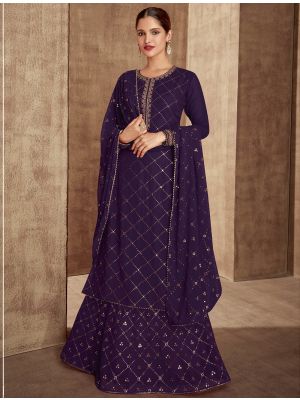 Dark Purple Georgette Semi Stitched Designer Lehenga Suit small FABSL21539