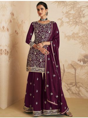 Deep Wine Georgette Semi Stitched Sharara Suit small FABSL21547