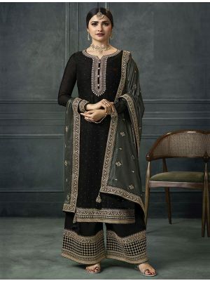 Glaze Black Silk Georgette Embroidered Palazzo Suit FABSL21524