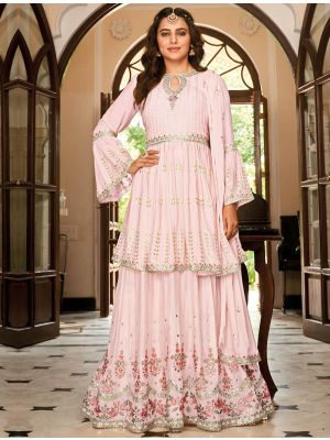 Light Pink Chinon Semi Stitched Designer Lehenga Suit FABSL21538