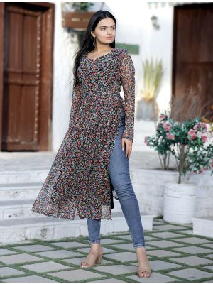 multicolor georgette digital printed cut kurti fabku20822