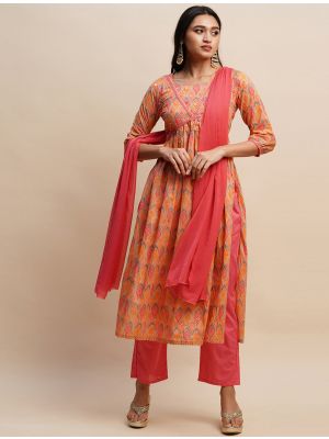 Orange Premium Cotton Readymade Salwar Kameez FABSL21530
