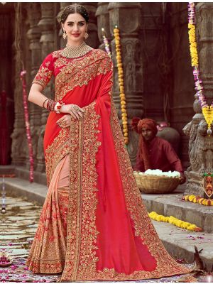 Orange Sana Silk Embroidered Saree With Diamond Work