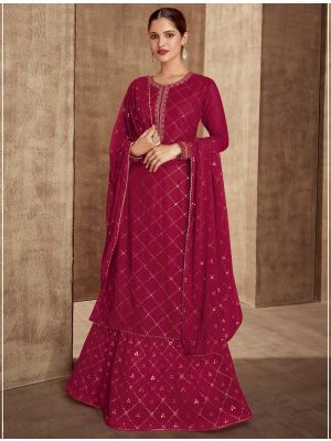 Pinkish Red Georgette Semi Stitched Designer Lehenga Suit small FABSL21541