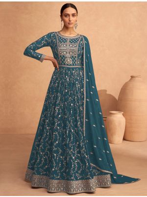 Rama Georgette Semi Stitched Sequined Anarkali Suit small FABSL21555