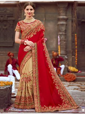 Red Sana Silk Embroidered Saree With Diamond Work