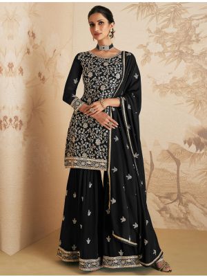 Rich Black Georgette Semi Stitched Sharara Suit small FABSL21548