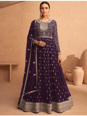 Rich Wine Georgette Semi Stitched Sequined Anarkali Suit small FABSL21551