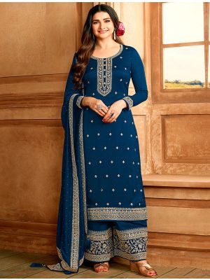 Royal Blue Silk Georgette Embroidered Palazzo Suit small FABSL21516