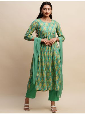 Sea Green Premium Cotton Readymade Salwar Kameez FABSL21531