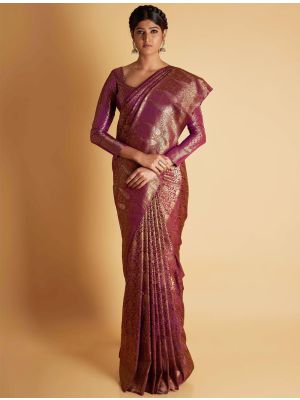 Deep Magenta Two Tone Kanjivaram Silk Saree