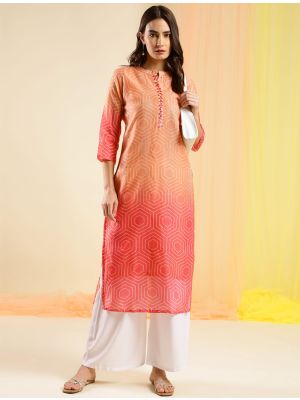 gradient peach chinon digital printed kurti with hand work fabku20855