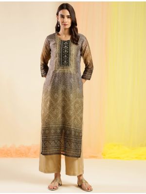 light brown chinon digital printed kurti with hand work fabku20852