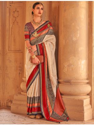 Cream Patola Silk Woven Saree With Gold Print