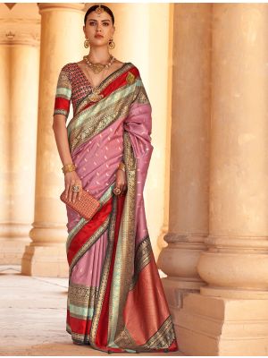 Dusty Pink Patola Silk Woven Saree With Gold Print