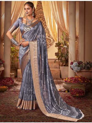 Lavender Cotton Silk Digital Printed Party Wear Saree