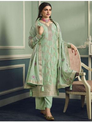 Pastel Green Viscose Silk Embroidered Semi Stitched Suit FABSL21572