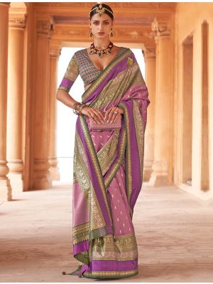 Purple Patola Silk Woven Saree With Gold Print