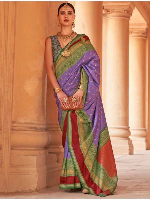 Violet Patola Silk Woven Saree With Gold Print