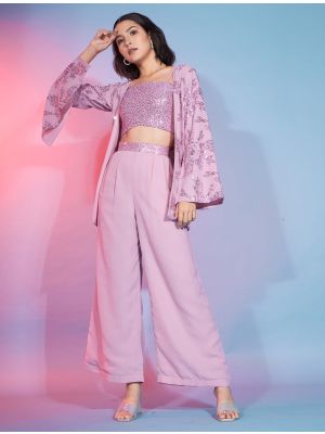 baby pink georgette co ord set with thread and sequins fabku20888