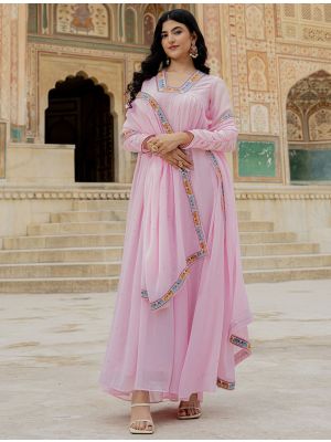 baby pink georgette contemporary gown with dupatta fabgo20423