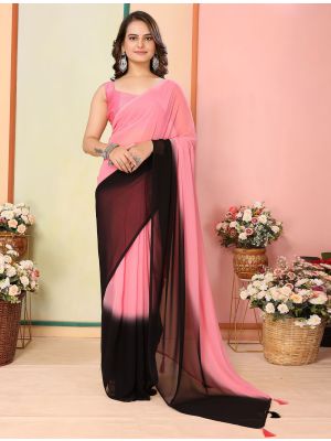 Baby Pink Georgette Ready To Wear Saree