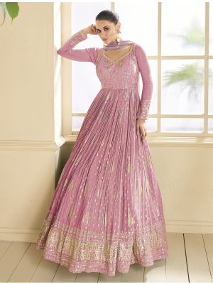 Baby Pink Georgette Semi Stitched Designer Anarkali Suit small FABSL21839