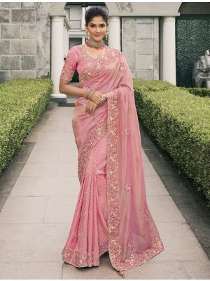 Baby Pink Viscose Tissue Premium Designer Saree