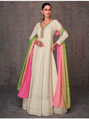 Beige Georgette Semi Stitched Elegant Anarkali Suit FABSL21716