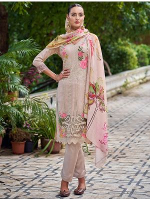 Beige Muslin Salwar Kameez With Resham Embroidery And Cut Work small FABSL22019