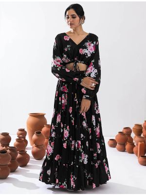 black airtex chinon stylish crop top with maxi skirt fabku21028