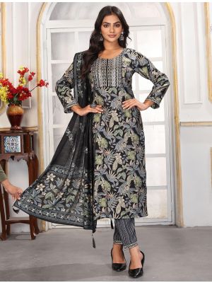 Black Chanderi Ready To Wear Salwar Kameez FABSL22323
