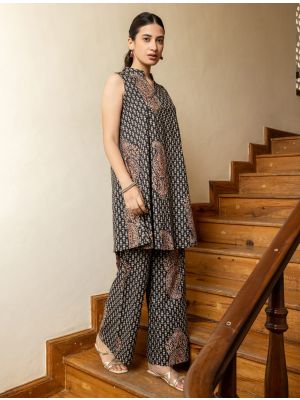 black cotton ethnic co ord set fabku21203
