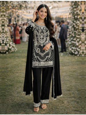 Black Georgette Premium Ready To Wear Pakistani Suit FABSL22461