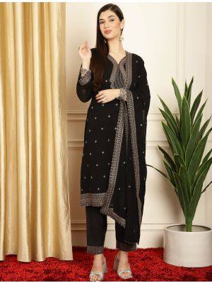 Black Georgette Salwar Kameez With Contrast Thread Work small FABSL21609