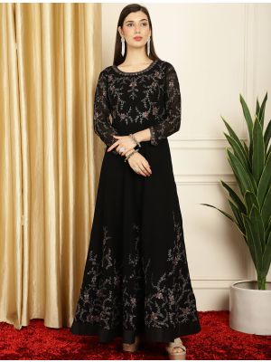 Black Georgette Semi Stitched Embroidered Salwar Kameez small FABSL21615