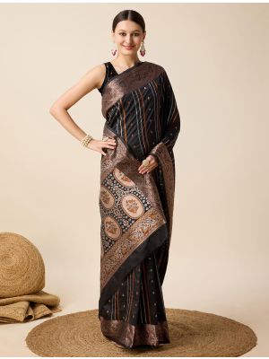 Black Jacquard Silk Saree With Woven Work