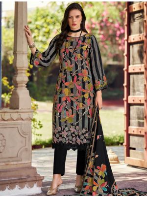 Black Muslin Floral Printed Ready To Wear Salwar Kameez FABSL22221