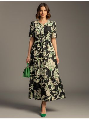 black muslin printed maxi dress fabku21266