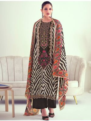 Black Muslin Printed Salwar Kameez With Thread Work small FABSL21642