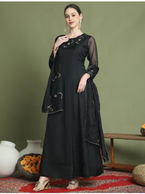 Black Organza Ready To Wear Designer Gown Style Suit FABSL22068