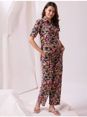 black pure cotton printed stylish co ord set fabku20921