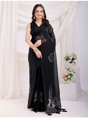 Black Rangoli Silk Ready To Wear Saree With Diamond Work