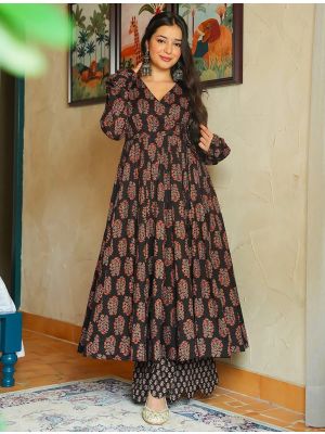 black rayon digital printed kurta pant set fabku21156